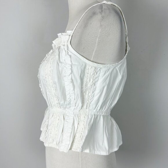Sim & Sam White Lace Milkmade Cropped Top Peplum Ruffle Size Medium Women's - Picture 2 of 4